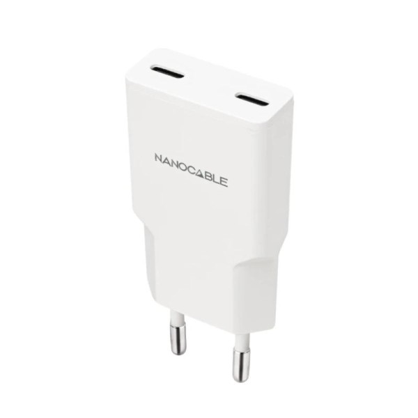 Nanocable Cargador 2xUSB-C/PD 20W Blanco