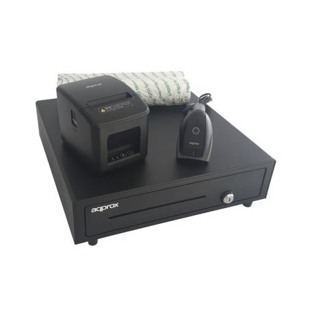 KIT TPV APPROX CAJON APPCASH01 NEGRO + SCAN APPLS22 + IMP. TERM. APPPOS80AM-USB + PAPEL CYT8060BPA