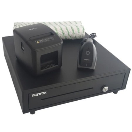 Pack Approx appPOSPACK4180LAN-2D Cajón Portamonedas/ Impresora Térmica/ Lector de Códigos y Rollos Térmicos