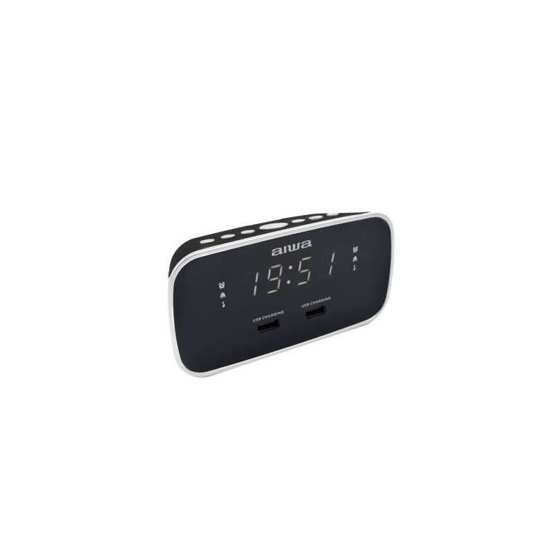 RADIO DESPERTADOR AIWA CRU-19 BLACK 2 PUERTOS USB DE CARGA 5V 2.4A
