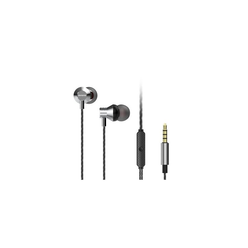 AURICULAR INTRAUDITIVO AIWA ESTM-50SL SILVER 3.5mm DRIVER NEODIMIO 10mm DINAMICO MICRO CONTROLADOR
