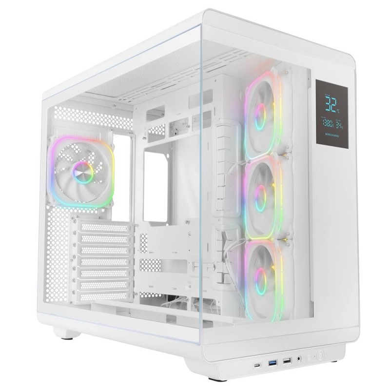 Caja ordenador mars gaming mc - revpro atx argb lcd 4.3 pulgadas cristal templado blanca