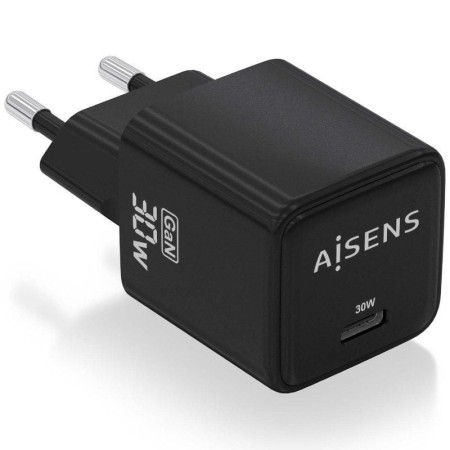 Cargador de Pared GaN Aisens ASCH-30W1P036-BK/ 1xUSB Tipo-C/ 30W