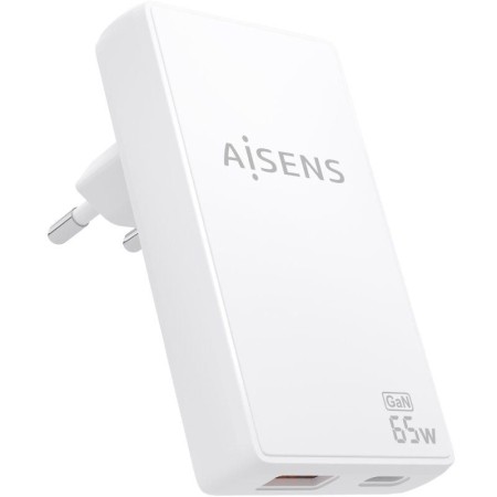 Cargador de Pared GaN Aisens ASCH-65W2P076-W/ 1xUSB Tipo-C/ 1xUSB/ 65W/ Blanco