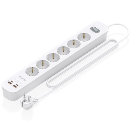 Regleta con Interruptor Aisens ASPS-2A2C16-W/ 6 Tomas de Corriente/ 2 USB - 2 USB Tipo-C/ Cable 1.4m/ Blanco