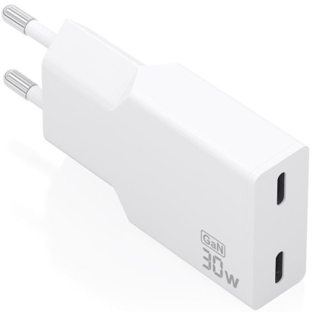 Cargador de Pared GaN Aisens A110-1003/ 2xUSB Tipo-C/ 30W/ Blanco