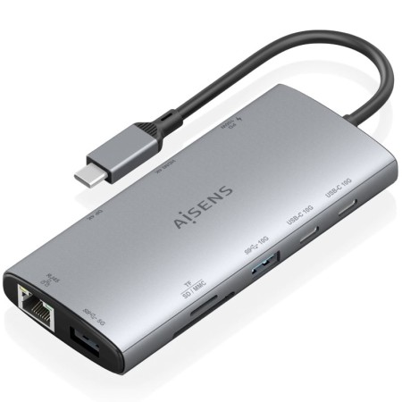 Docking USB Tipo-C Aisens ASUC-10P050-GR/ 1xDisplayPort/ 1xHDMI 4K/ 1xRJ45/ 2xUSB/ 2xUSB Tipo-C/ 1xUSB Tipo-C PD/ 1xLector de Ta