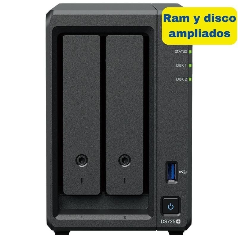 NAS Synology Diskstation DS725+/ 2 Bahías 3.5″- 2.5″/ 8GB DDR4/ 8TB/ Formato Torre