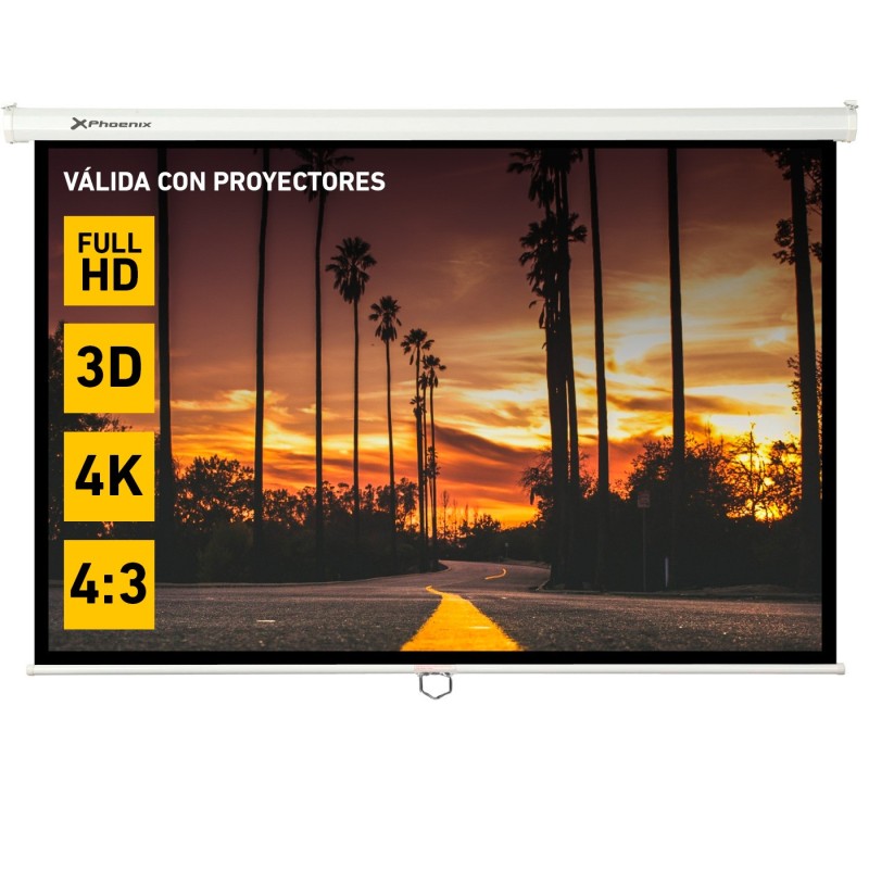 Pantalla manual videoproyector pared y techo phoenix 100´´ ratio 4:3 - 16:9 2m x 1.5m posicion ajustable - carcasa blanca - tela