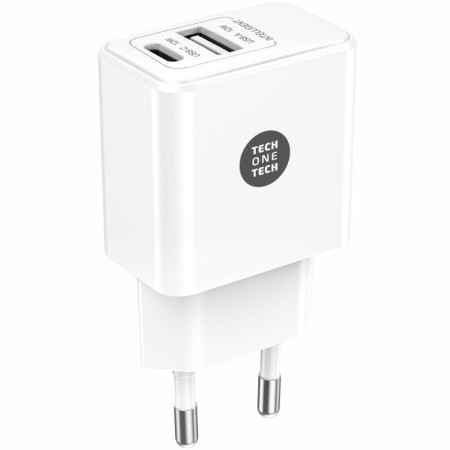 Cargador de Pared Tech One Tech TEC2904/ 1xUSB Tipo-C/ 1xUSB/ 12W/ Blanco