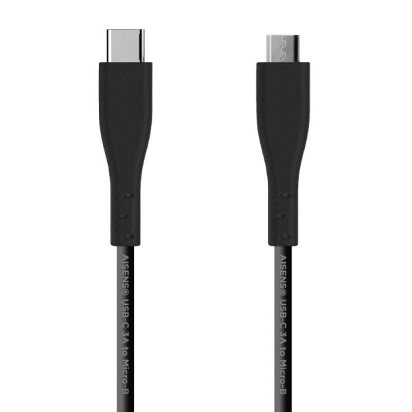 Cable USB 2.0 Tipo-C Aisens A107-0350/ USB Tipo-C Macho - MicroUSB/ 480Mbps/ 2m/ Negro