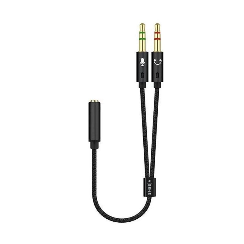 Cable Estéreo Aisens A128-0418/ Jack 3.5 Hembra - 2x Jack 3.5 Macho/ 25cm/ Negro