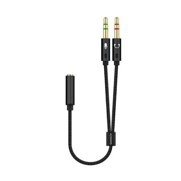 Cable Estéreo Aisens A128-0418/ Jack 3.5 Hembra - 2x Jack 3.5 Macho/ 25cm/ Negro