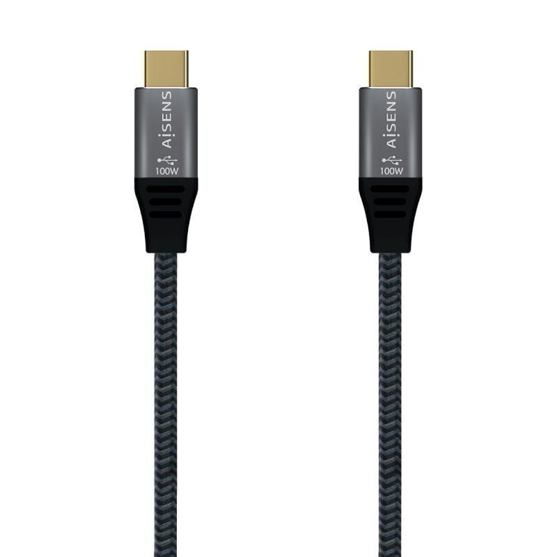 Cable USB 2.0 Tipo-C Aisens A107-0629 5A 100W/ USB Tipo-C Macho - USB Tipo-C Macho/ Hasta 100W/ 480Mbps/ 2m/ Gris