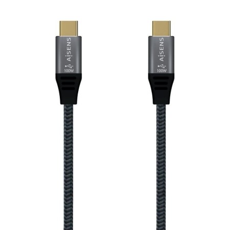 Cable USB 3.2 Tipo-C Aisens A107-0634 20GBPS 5A 100W/ USB Tipo-C Macho - USB Tipo-C Macho/ Hasta 100W/ 20Gbps/ 2m/ Gris