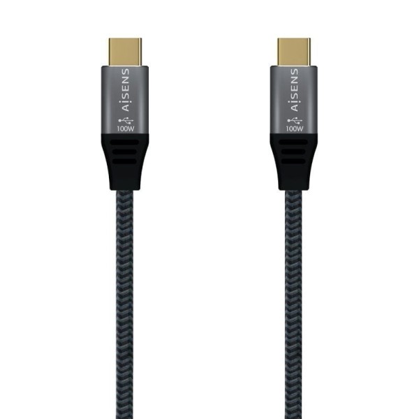 Cable USB 3.2 Tipo-C Aisens A107-0634 20GBPS 5A 100W/ USB Tipo-C Macho - USB Tipo-C Macho/ Hasta 100W/ 20Gbps/ 2m/ Gris