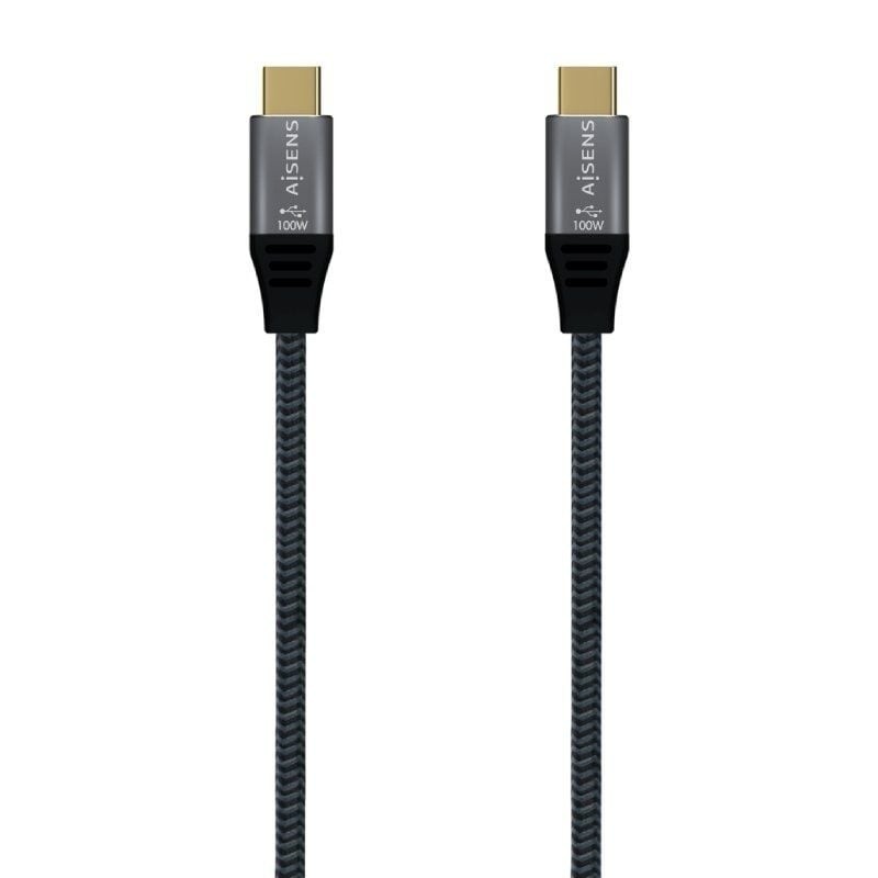 Cable USB 3.2 Tipo-C Aisens A107-0670 20GBPS 100W/ USB Tipo-C Macho - USB Tipo-C Macho/ Hasta 100W/ 20Gbps/ 60cm/ Gris