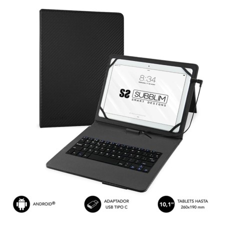 Funda + teclado subblim para tablet 9.6 pulgadas a 11 pulgadas negro