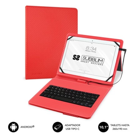 Funda + teclado subblim keytab pro para tablet 10.1 pulgadas rojo