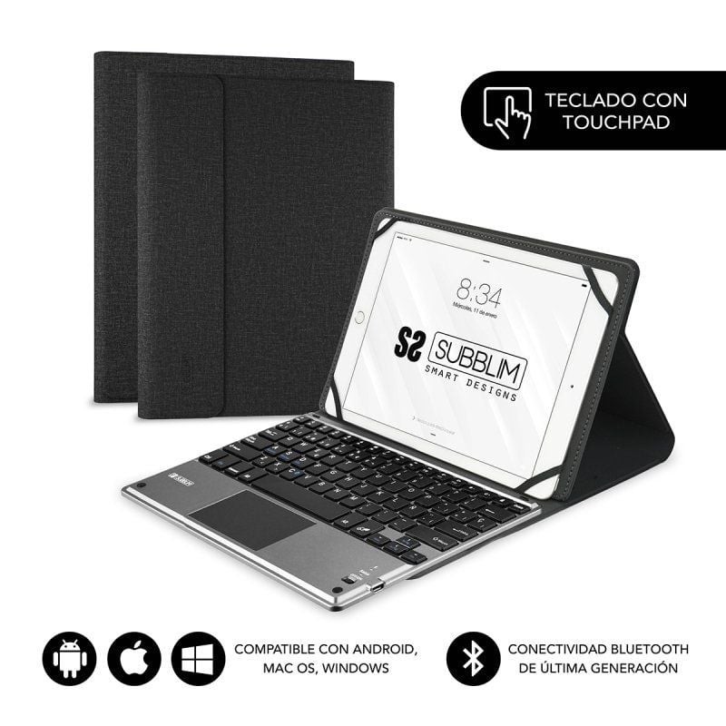 Funda con Teclado Subblim Keytab Pro Bluetooth Touchpad para Tablets de 9.6″-10.8″/ Negra