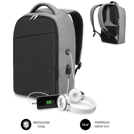 Mochila Subblim Secure V2 AP para Portátiles hasta 15.6″/ Puerto USB/ Antirrobo/ Gris