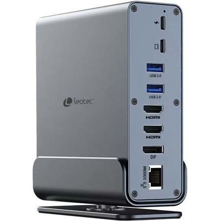 Docking USB Tipo-C Leotec LEDS06/ 5xUSB/ 2xUSB Tipo-C/ 1xUSB Tipo-C PD/ 1xDisplayPort/ 2xHDMI 4K/ 1xRJ45/ 1xJack 3.5/ 1xLector d