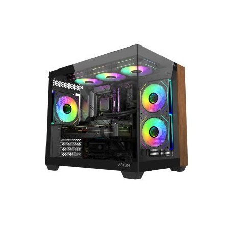 CAJA MICROATX ABYSM SAVA 285C GPU 410mm 1x3.5 2x2.5 USB-C 3.2 SIN FUENTE NEGRO MADERA