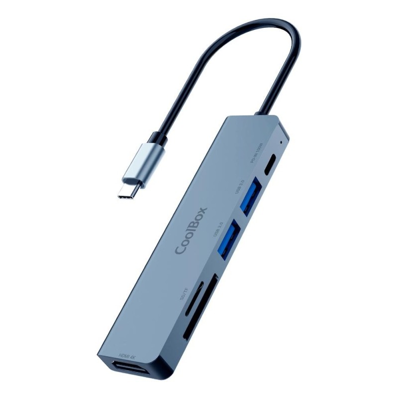 Minidock coolbox c61 aluminio usb - c a hdmi 4k - 2xusb - a - usb - c pd - sd - microsd pc - mac - consolas