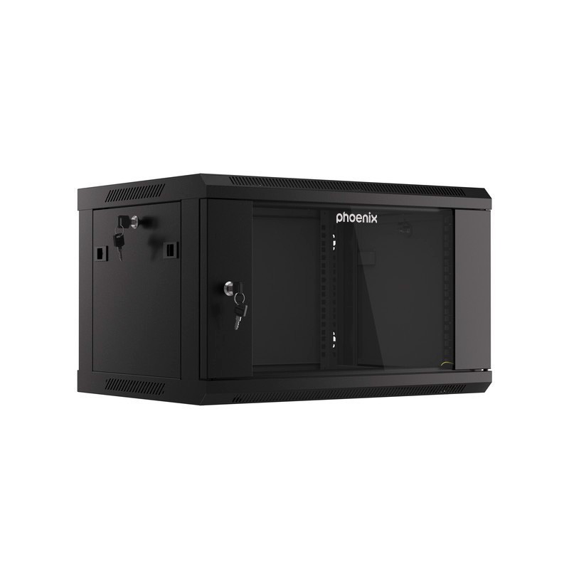 Armario rack phoenix 6u 600x450x368 auto - ensamblado 19″ hasta 60 kg negro