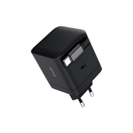 CARGADOR USB-C TRUST MAXO 65W PD CABLE SOLDADO RETRACTABLE 2XUSB-C NEGRO