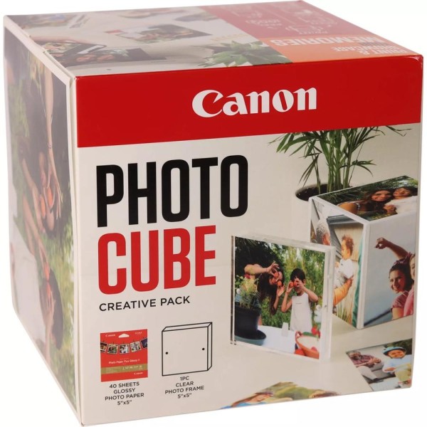 Papel canon pp - 201 5x5 pulgadas (40 hojas) + marco fotos xlboom acrílico 13x13cm + photo cube white - creative pack last - ora