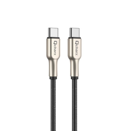 Cable qcharx new york tipo c a tipo c 3a 20w - 1 m - zinc metálico cordón plateado blindado