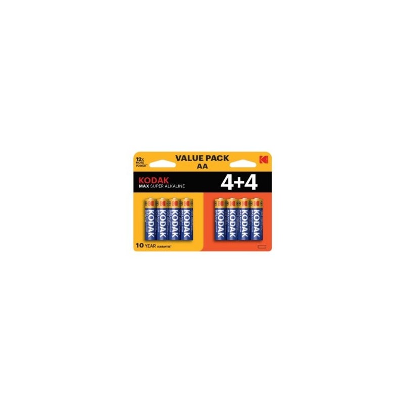 PILAS AA KODAK MAX ALCALINA LR6 PACK 8 (4+4) UNIDADES 2800 mAh 1.5V (ecotasas incluidas)