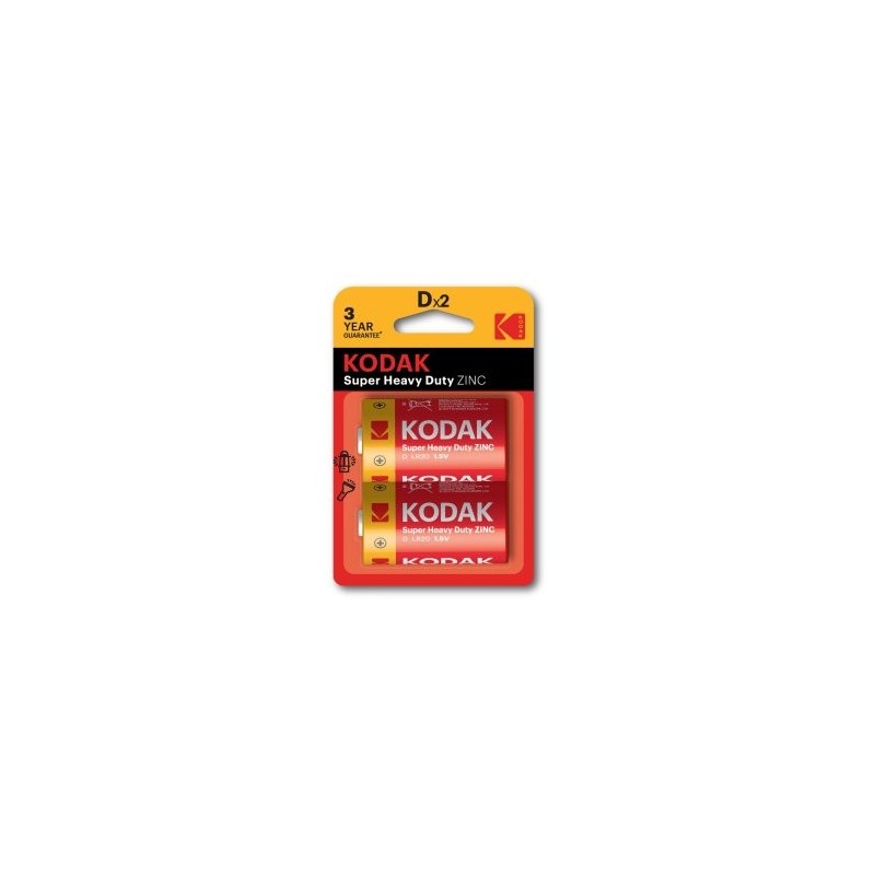 PILAS LR20 D KODAK EXTRA HEAVY DUTY ZINC PACK 2 UNIDADES 6000 mAh 1.5V (ecotasas incluidas)