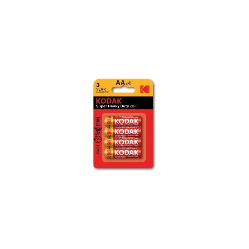 PILAS AA KODAK EXTRA HEAVY DUTY ZINC LR6 PACK 4 UNIDADES 1050 mAh 1.5V (ecotasas incluidas)