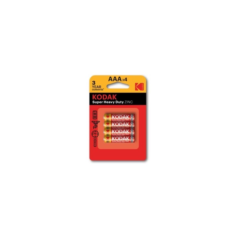 PILAS AAA KODAK EXTRA HEAVY DUTY ZINC LR3 PACK 4 UNIDADES 450 mAh 1.5V (ecotasas incluidas)