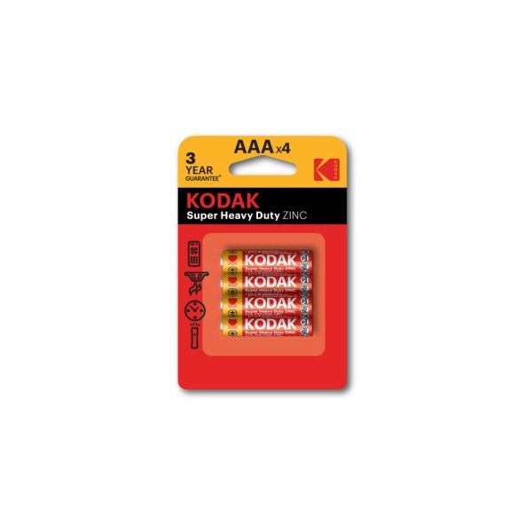 PILAS AAA KODAK EXTRA HEAVY DUTY ZINC LR3 PACK 4 UNIDADES 450 mAh 1.5V (ecotasas incluidas)