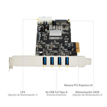 Tarjeta de puertos pci express startech pexusb3s44v 4x usb 3.0