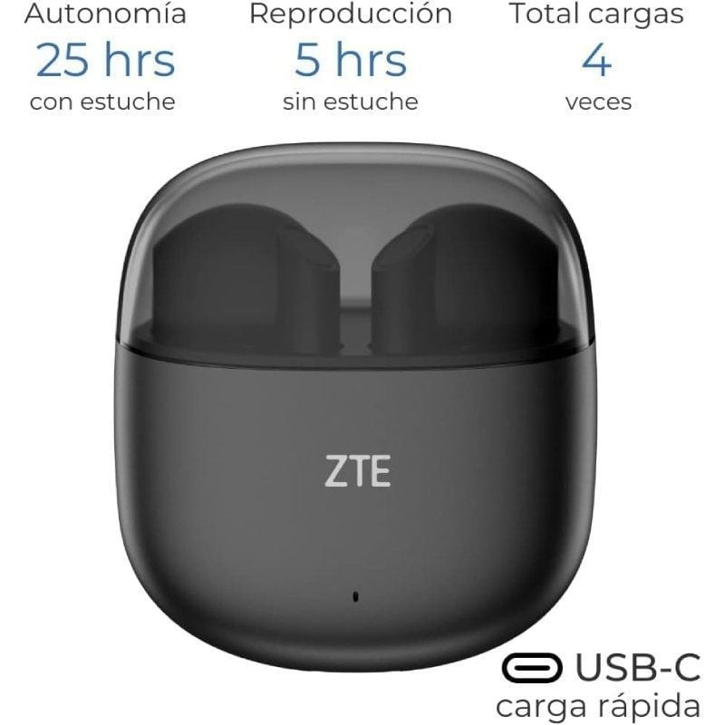 Auriculares Bluetooth ZTE Buds 2 con estuche de carga/ Autonomía 5h/ Negros