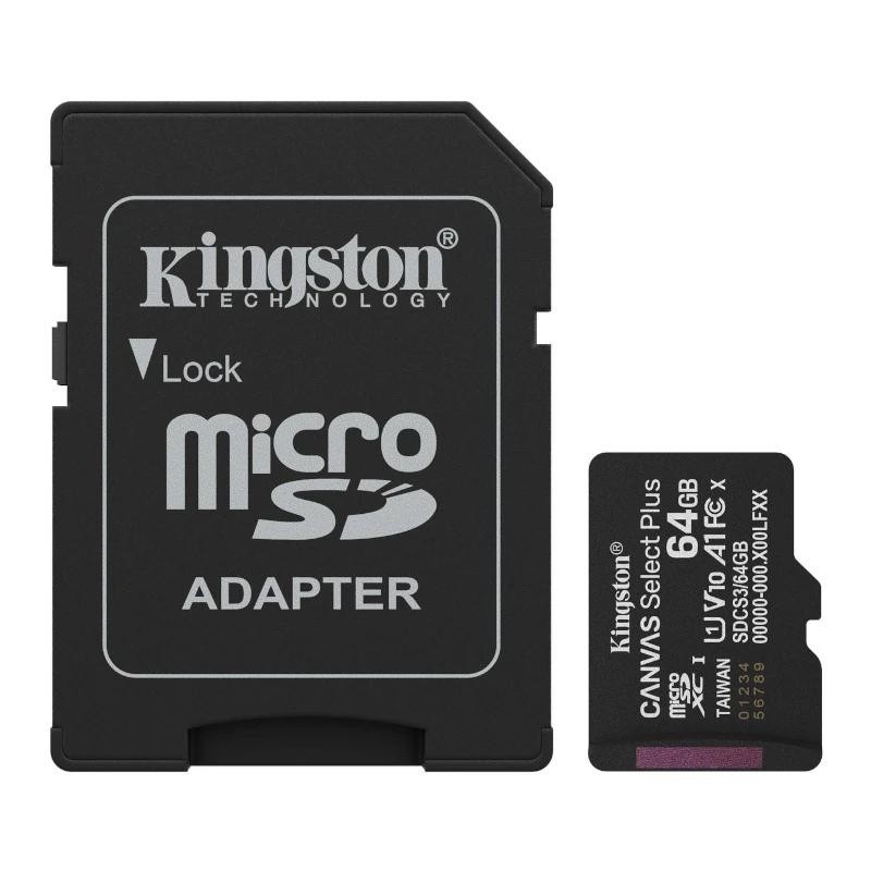 Tarjeta memoria micro sdxc 64gb kingston canvas select plus + adaptador sd