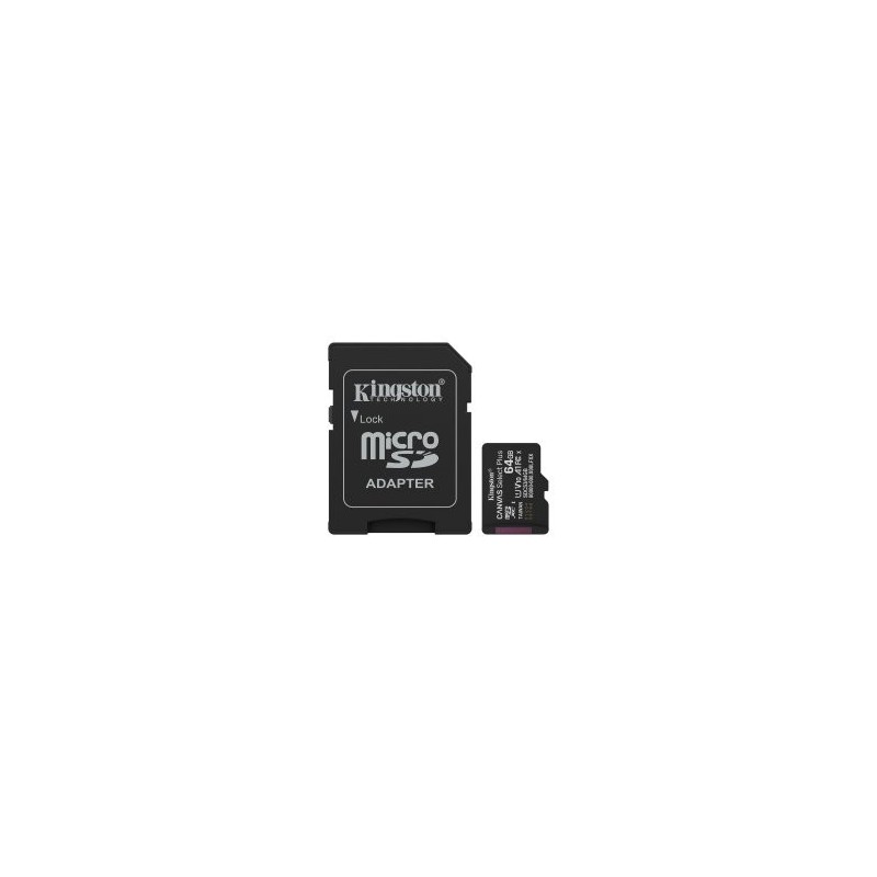 Tarjeta memoria micro sdxc 64gb kingston canvas select plus + adaptador sd