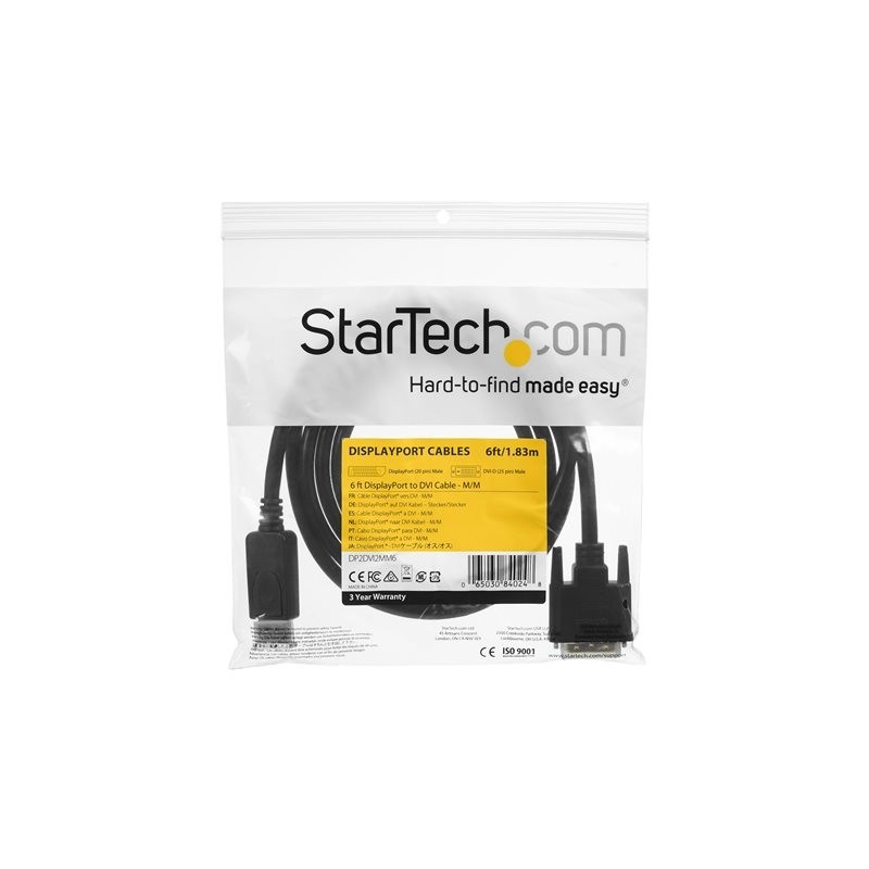 Cable displayport a dvi - d startech 1.8m - macho - macho - negro