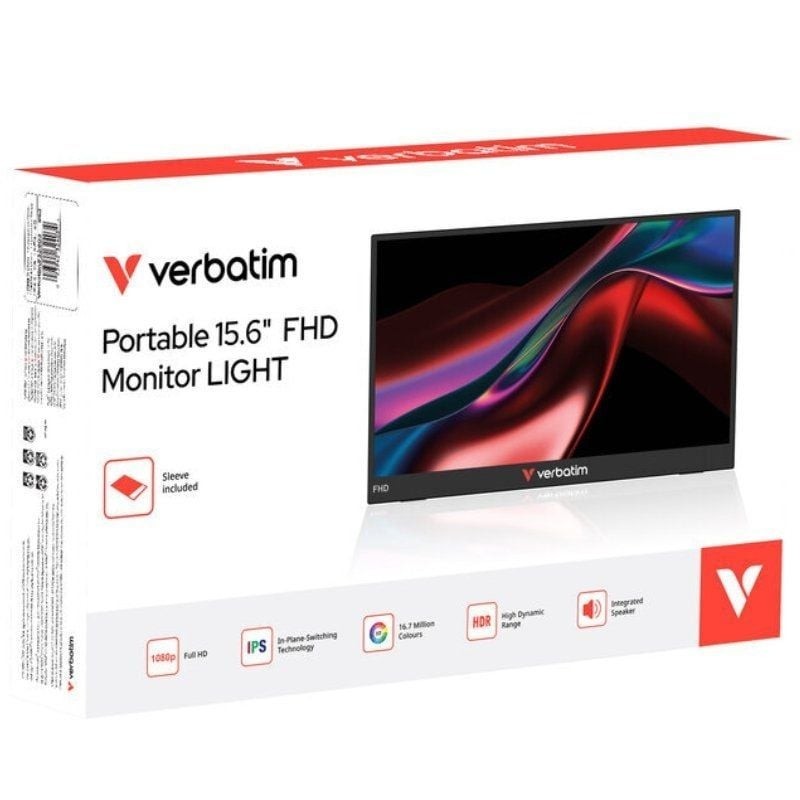 Monitor Portátil Verbatim Non-Touch Light 15.6″/ Full HD/ Multimedia/ Negro