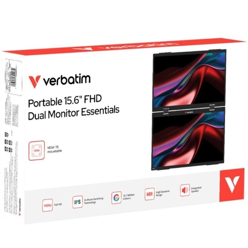 Monitor Portátil Táctil Verbatim Duo Essentials 15.6″ + 15.6″/ Full HD/ Multimedia/ Negro