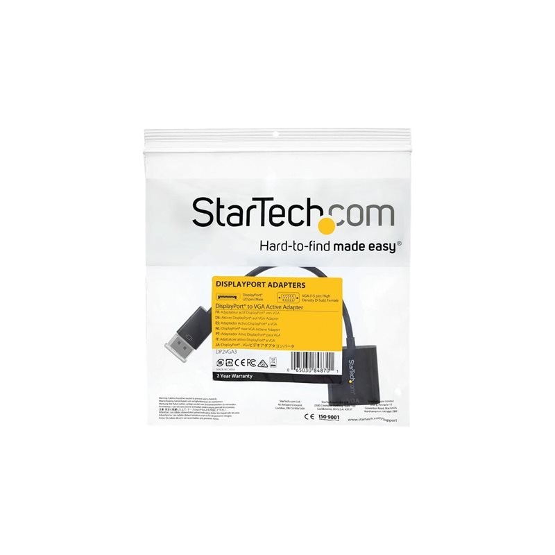 Cable displayport a vga startech 10cm - macho - hembra - negro