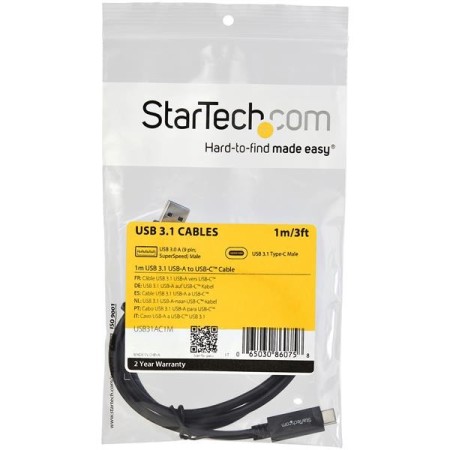 Cable usb tipo c a usb tipo a startech 1m - macho - macho - negro