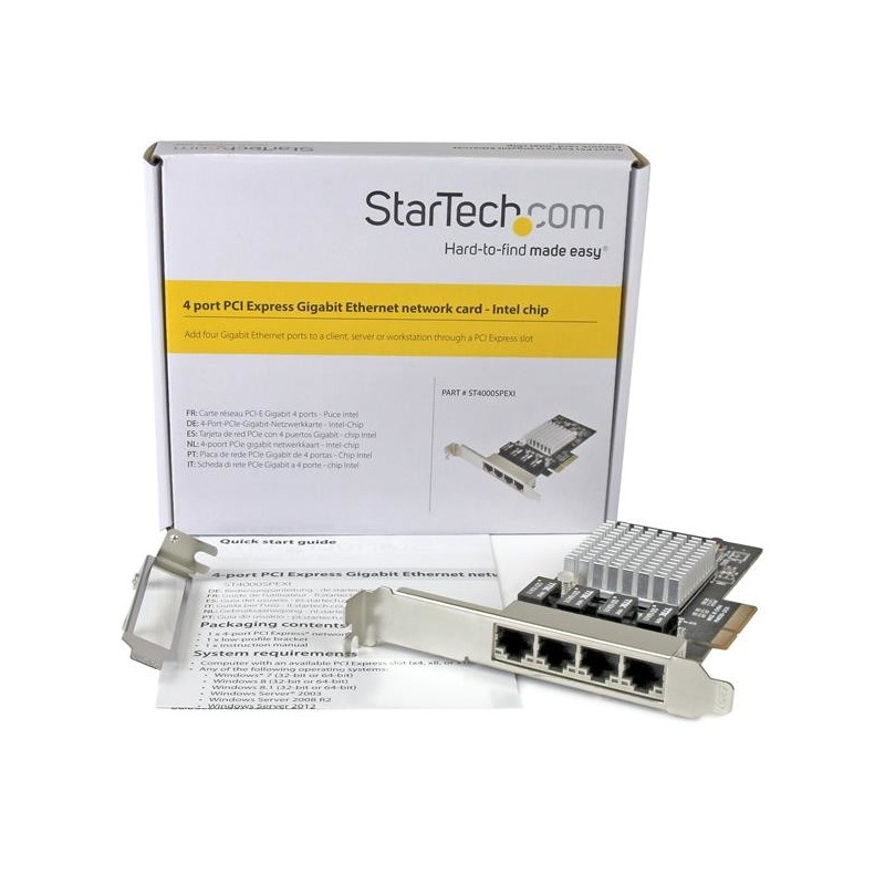 Tarjeta red startech ethernet gigabit 1000 4 port rj45 pcie