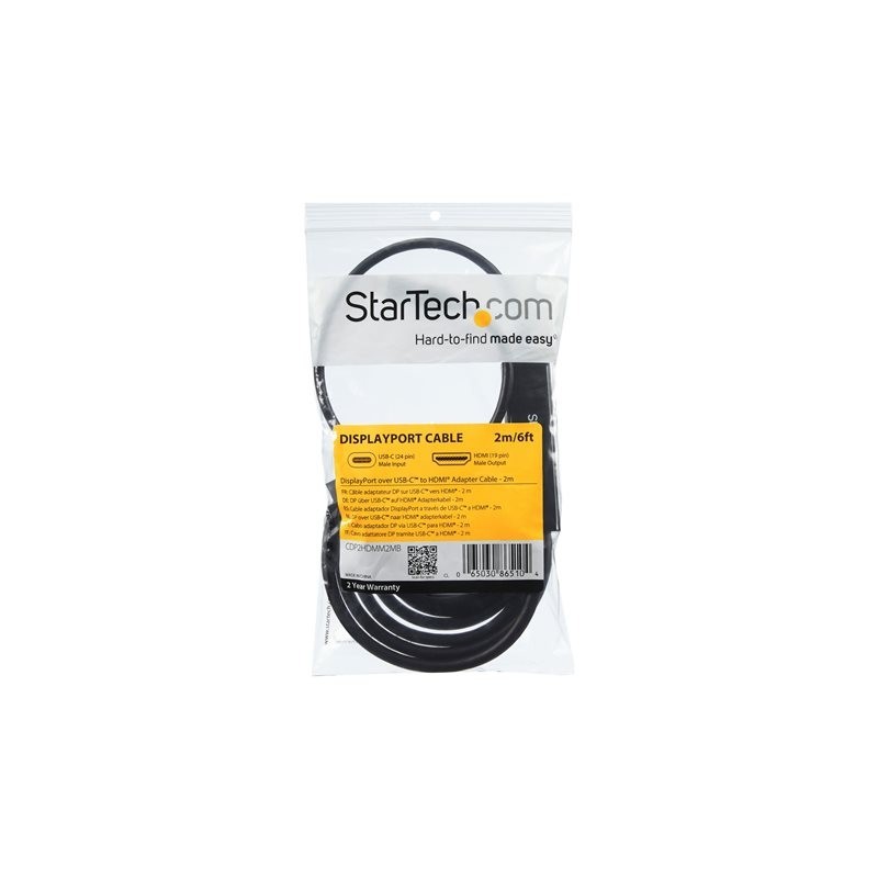 Cable usb tipo c a hdmi startech 2m - macho - macho - negro