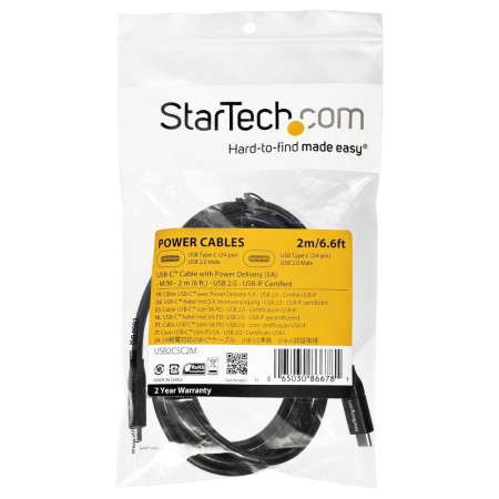 Cable usb tipo c startech 2m - macho - macho - negro