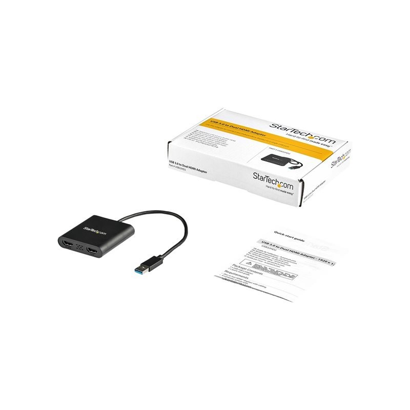 Adaptador usb 3.0 a 2x hdmi staretch 25cm - macho - hembra - negro